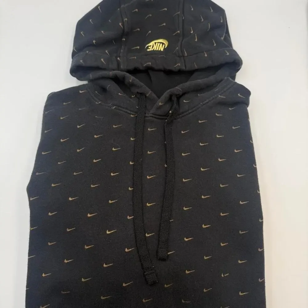 Nike black hoodie gold swoosh AOP size medium (see measurements)